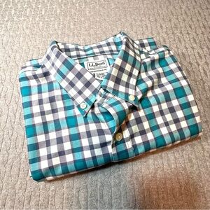 L.L. Bean Men's Blue Plaid Shirt Short Sleeves L